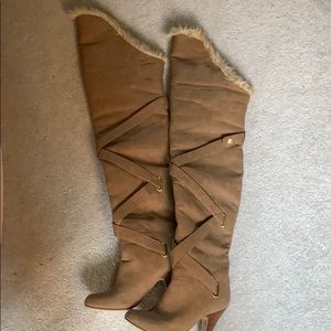 Thigh high faux fur lined boots